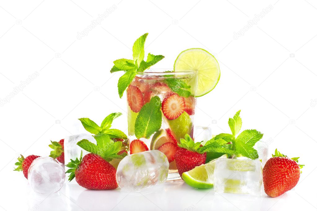 Strawberry mojito still life with ingredients