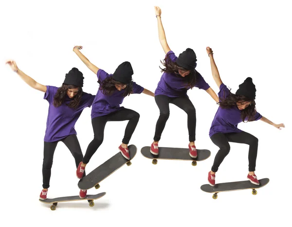 Скейтборд стрибок послідовність жінка ізольовані — стокове фото