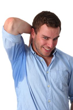 Man sweating very badly under armpit clipart