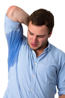 Man sweating very badly under armpit clipart