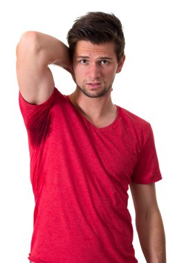 Man sweating very badly under armpit clipart