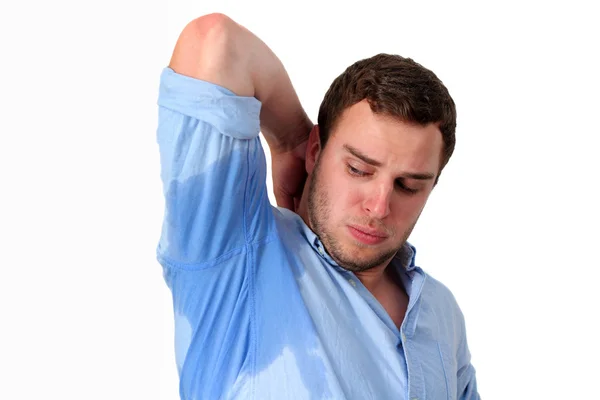 Uomo sudare molto male sotto ascella — Foto Stock