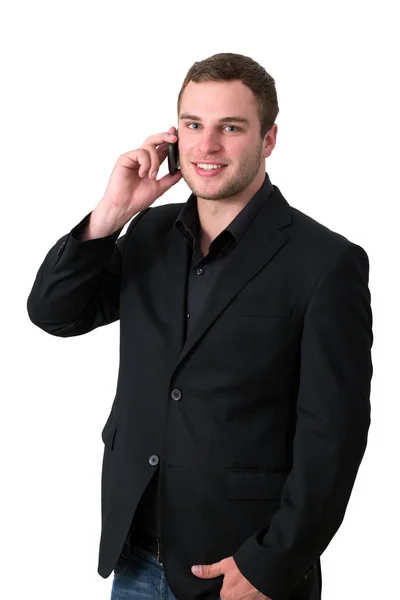 전화 통화 하는 재킷에 젊은 남자 — 스톡 사진