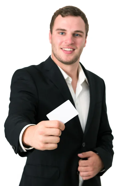 Jonge zakenman waardoor hij is visitekaartje — Stockfoto
