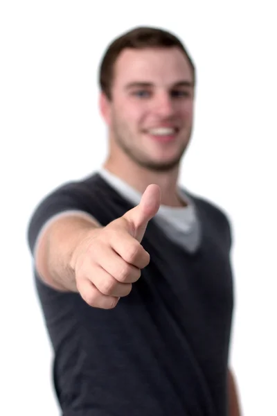 Um jovem mostrando o polegar para cima — Fotografia de Stock