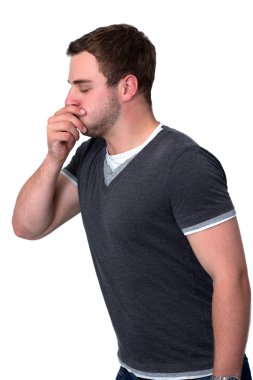 Sick man coughing into he's hand clipart