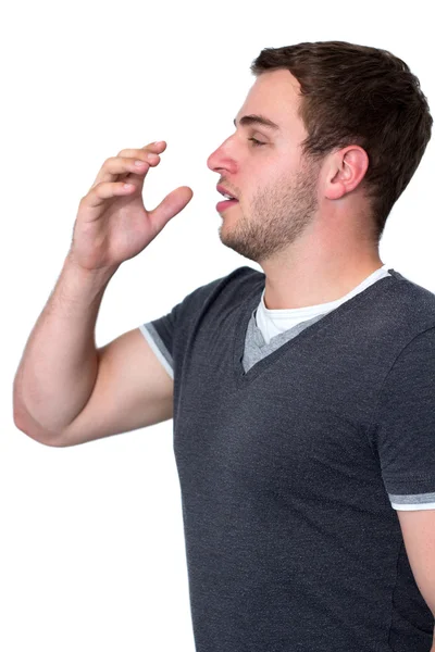 Homem doente tossindo na mão — Fotografia de Stock