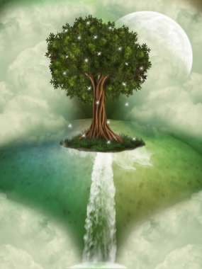 Tree in a fantasy landscape clipart