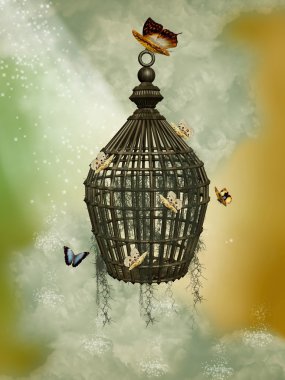 Cage with butterflies clipart