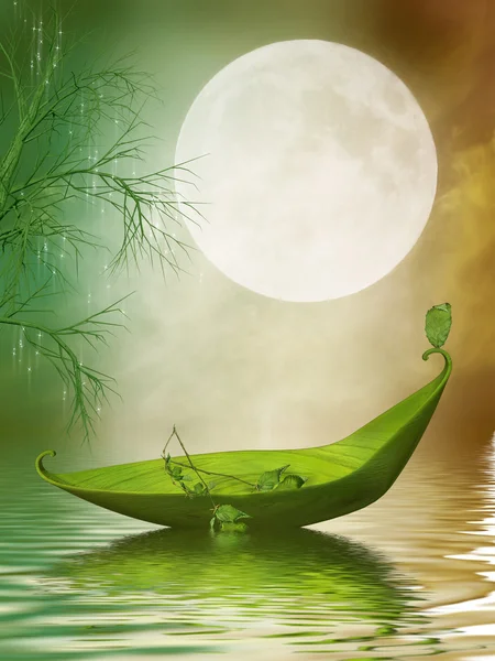 ファンタジーの葉のボート — ストック写真