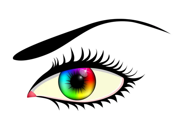 Крупный план человеческого глаза с красочной радужной оболочкой, изолированной на белом — стоковый вектор