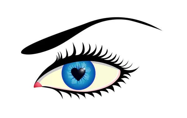 Primo piano dell'occhio umano con iride a forma di cuore — Vettoriale Stock