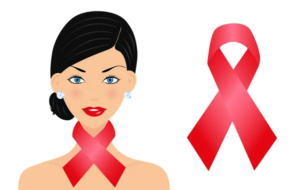 Beautiful woman with aids ribbon — Stock Vector