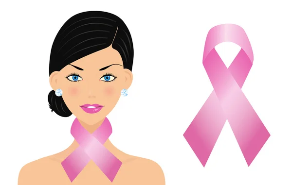 Beautiful woman with cancer ribbon — Stock Vector