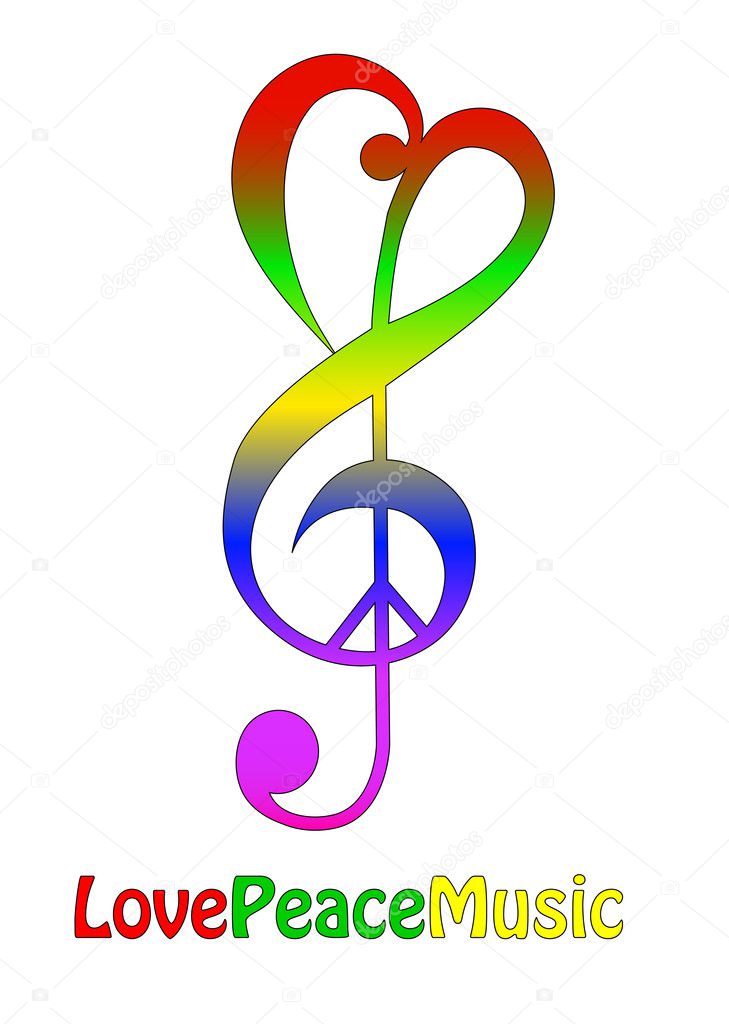 Love peace and music, isolated on white