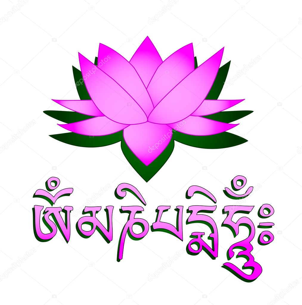 Lotus flower, om symbol and mantra