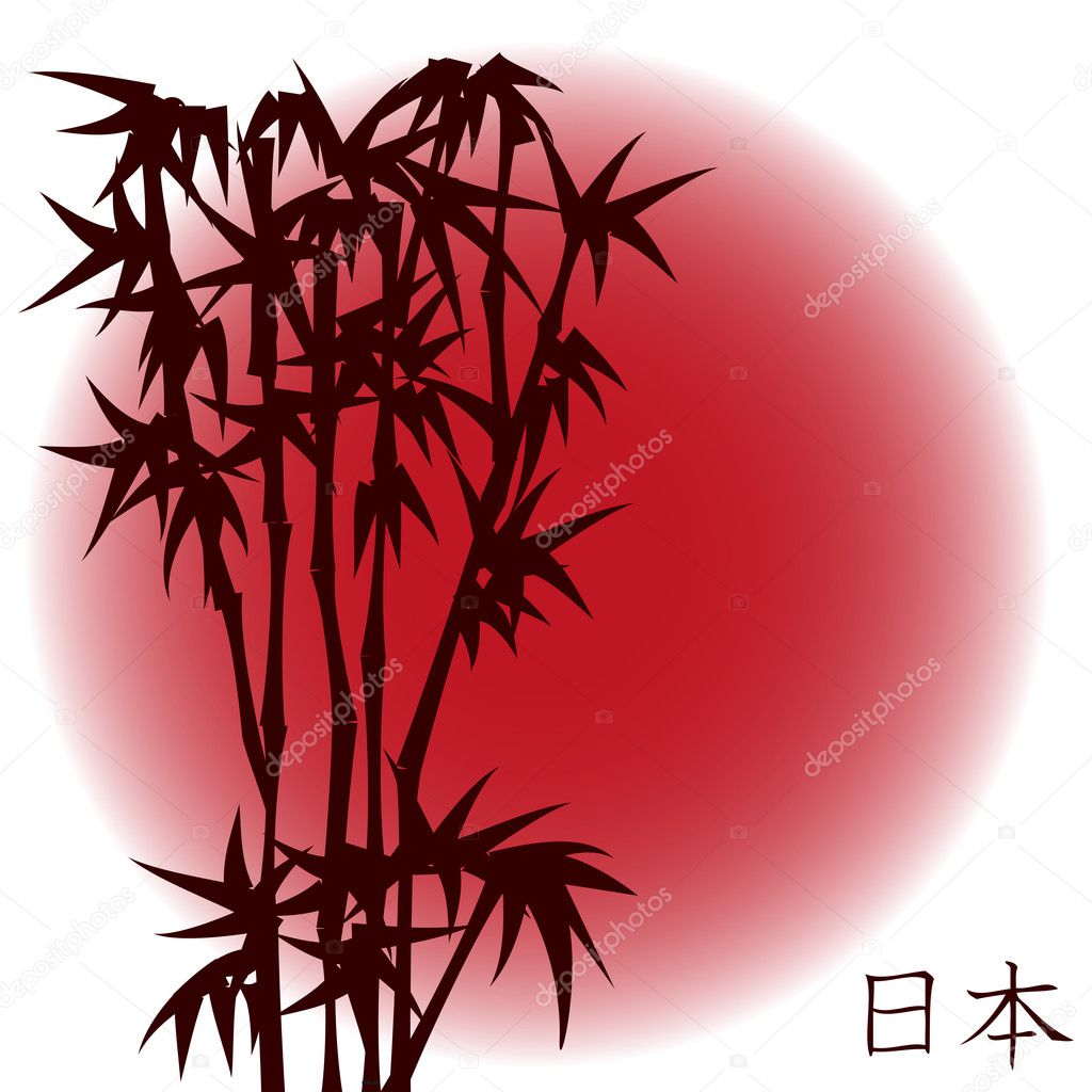 Bamboo on red sun - japanese theme