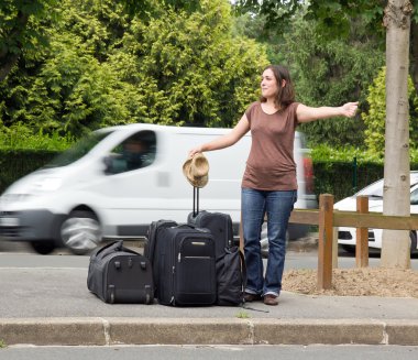 Woman doing the hitchhiking clipart