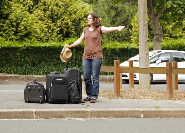 Woman doing the hitchhiking clipart