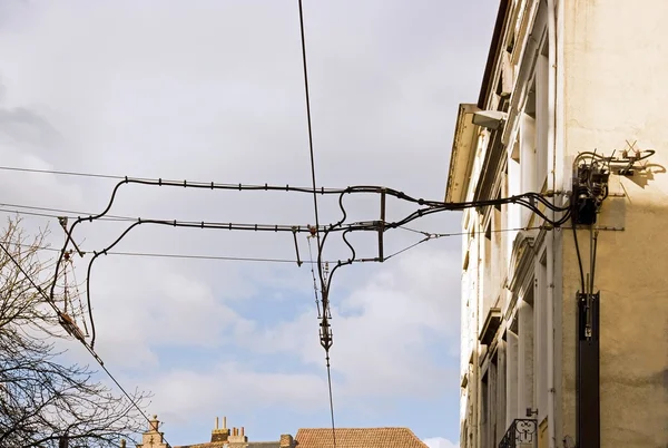 Die Stromleitungen der Straßenbahn — Stockfoto