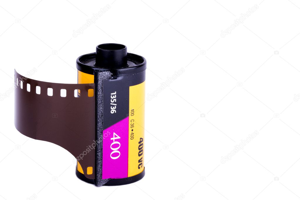 New photo film in cartridge isolated on white