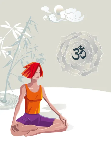 Mujer practicando meditación de yoga — Vector de stock