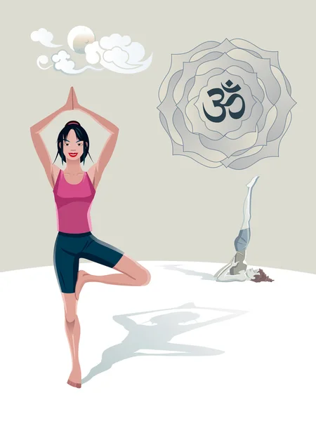 Femme pratiquant l'arbre de yoga Asana — Image vectorielle