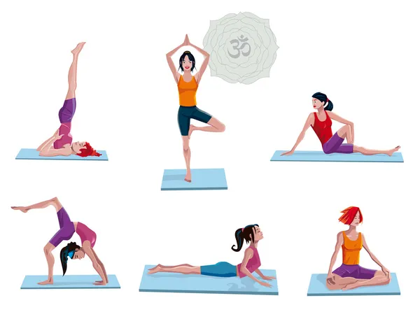 Mujeres practicando yoga — Vector de stock