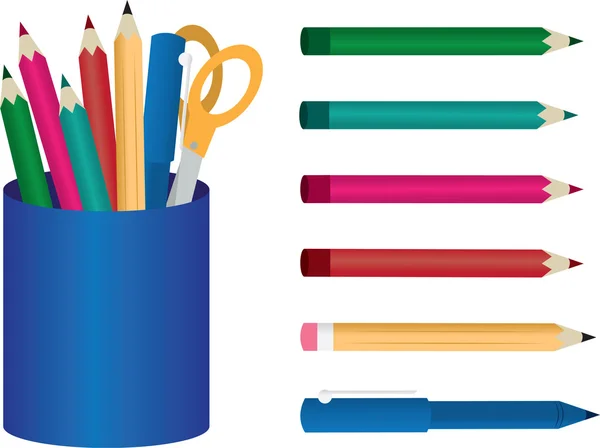Lápices y bolígrafos de colores — Vector de stock