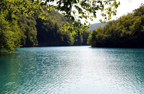 "grün esmerald "Farbe des Sees im Plitvicer Nationalpark — Stockfoto