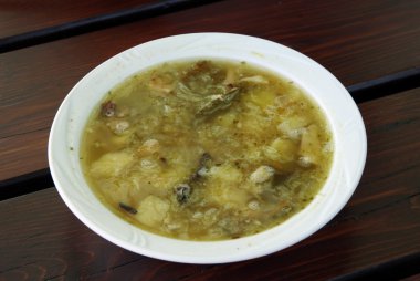 Sour cabbage soup with meat called 