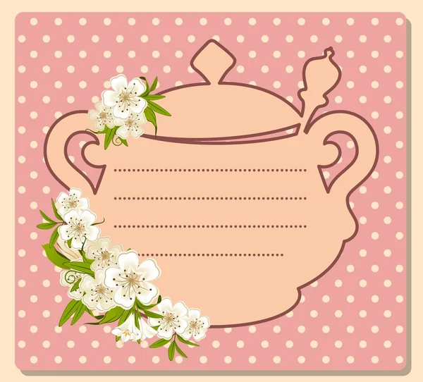 Ilustración vectorial de maceta de té de cerámica vintage con hermosas flores — Vector de stock