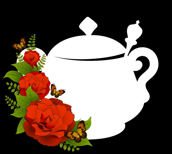 Illustration vectorielle de théière vintage en céramique avec de belles fleurs — Image vectorielle