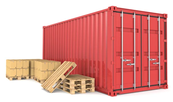 Frachtcontainer und Waren. — Stockfoto