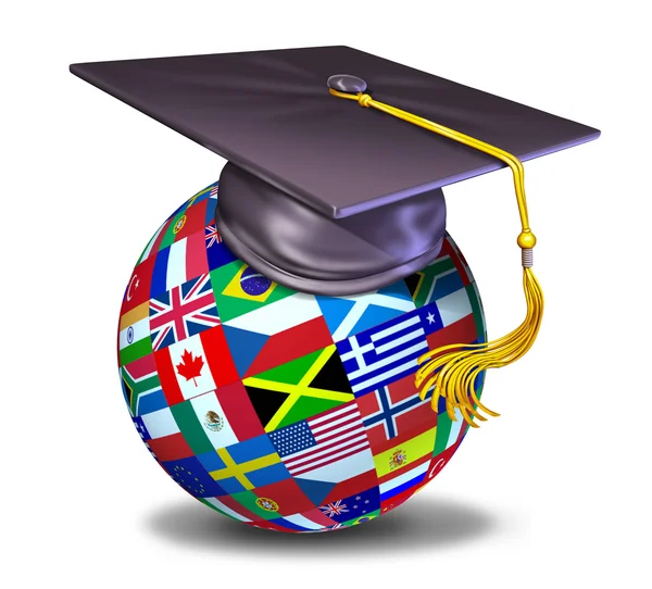 Международное образование с дипломной крышкой — стоковое фото