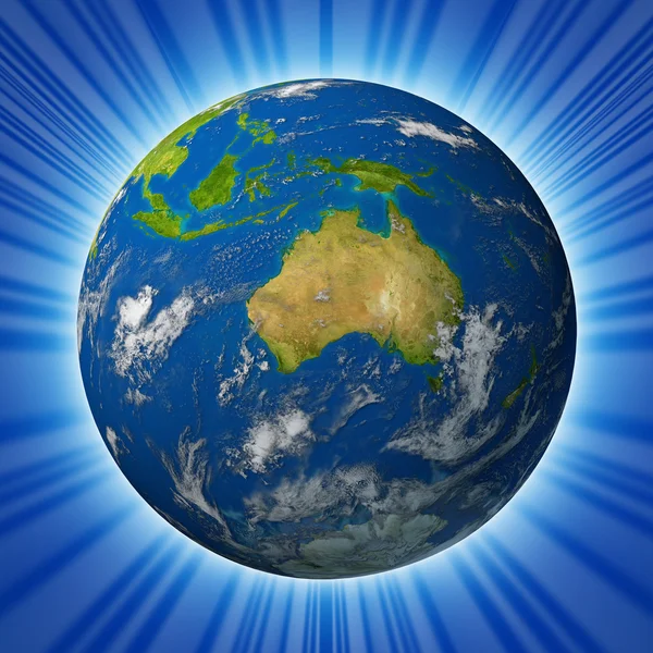 Erde mit Australien auf strahlendem Hintergrund — Stockfoto