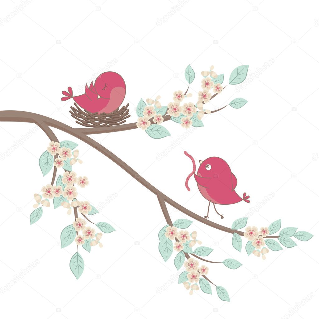 Birds family in love. Vector. — Stock Vector © tassel #11047666