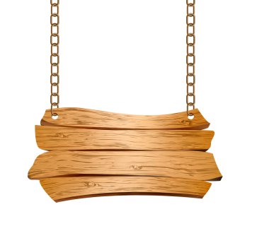 Wooden sign suspended on chains