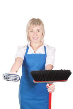 Pleasant girl getting ready for cleaning. clipart