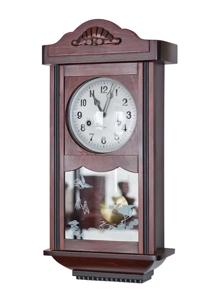 De oude houten klok klokkenspel. op een witte achtergrond. — Stockfoto