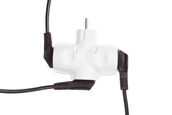 The wires are connected to an electric tee.On a white background — Stock Photo, Image