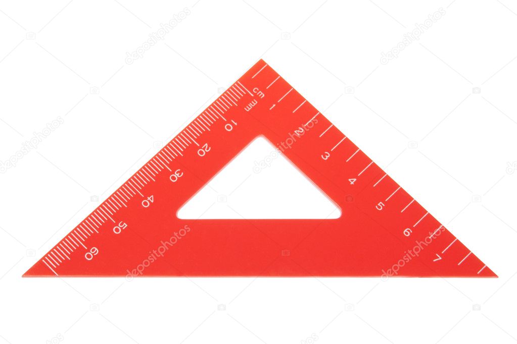 Triangle protractor closeup. On a white background.