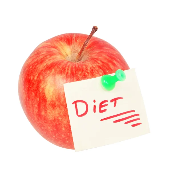 Een appel met de inscriptie - het dieet. op een witte achtergrond. — Stockfoto