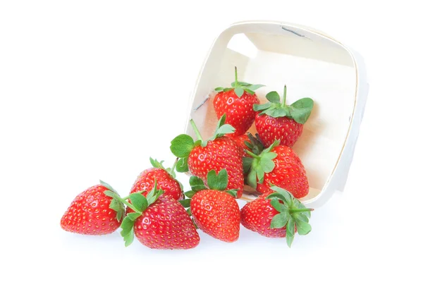 Sprinkled strawberry from the basket. On a white background. — Stock Photo, Image