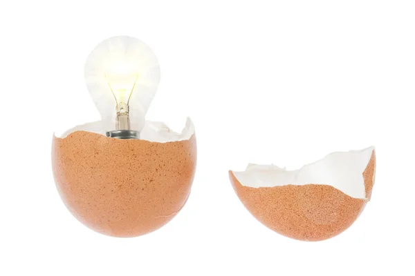टूटे हुए अंडे से दिखाई दीपक। रचनात्मकता अवधारणा . — स्टॉक फ़ोटो, इमेज