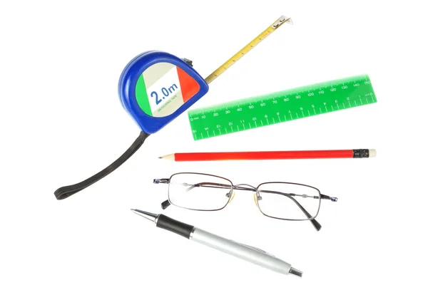 A set of tools of the architect, engineer and student. On a whit — Stock Photo, Image