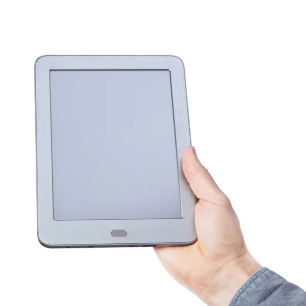 Businessman holding a tablet. On a white background. — Stock Photo, Image