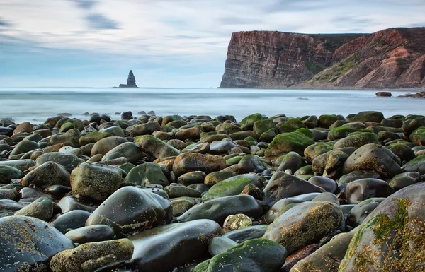 Excelente vista do mar, uma pedra da agulha. Portugal. — Fotografia de Stock
