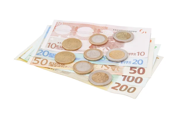 Sinais financeiros: cêntimos, as notas de euro. — Fotografia de Stock