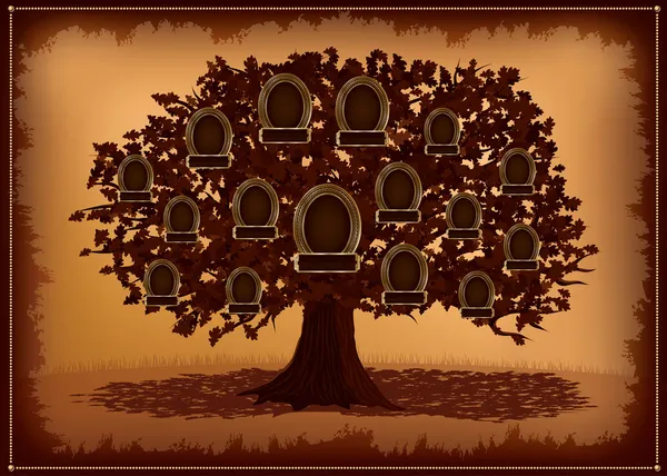 Векторное семейное дерево с рамками и листочками . — стоковый вектор